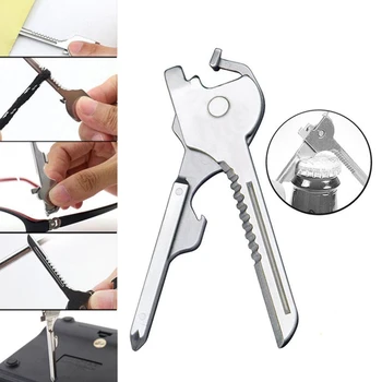 1 бр Мини-пръстен във формата на ключ 6 В 1, отварачка за джобове, Отвертка, ключодържател, набор от инструменти за оцеляване, Многофункционален тактически Нож