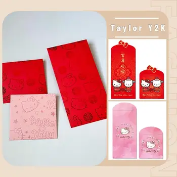 10шт Sanrio Hello Kitty Червен Плик Аниме Фигурка Подарък пакет Карикатура Kawai Позлата Празнично Сватба Червен Пакет Y2K