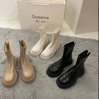 2022 нови обувки на платформа Дамски обувки с кръгло бомбе с цип Демисезонные модни дамски ботильоны 