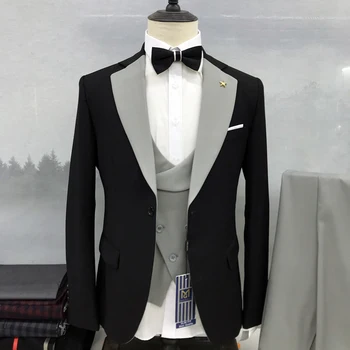 2023 Нов Мъжки костюм на Модерен Тънък Бизнес Бизнес Костюм от три части За Сватбата на Младоженеца, Кума, Бала (Яке + Жилетка + панталони)