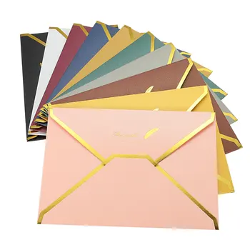 20pcs пликове с V-образен капак, 7 x 5 см, хартия с перламутровым покритие, луксозен плик със златен кант, поздравителна картичка за сватбени покани