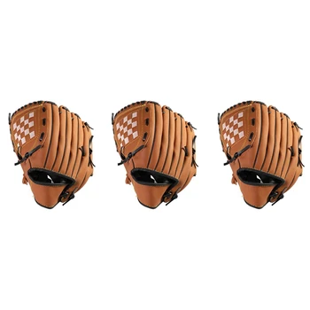 3X Спортна бейзболна ръкавица на открито, оборудване за практикуване на софтболом, дясната ръка, за възрастни мъже и жени, кафяв 11,5 инча