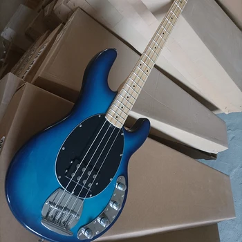 4-струнен тъмно синя електрическа бас-китара с активен контур, лешояд от клен, адаптивни