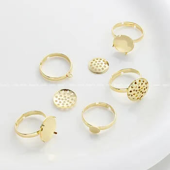 5шт медни пръстени със злато 14 карата с празна рамка Кръгли отворени регулируеми плосък пръстен за бижута със собствените си ръце