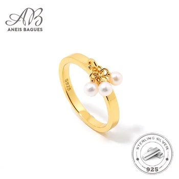 Aneis Bagues Френското Винтажное пръстен от сребро 925 проба с позлатени от естествени сладководни перли за жени, Елегантно бижу юбилейното пръстен