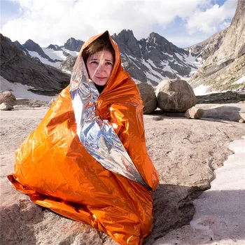 Disaster одеяло, Топлоизолационна Спален чувал от алуминиево фолио, Спасително слънцезащитно одеяло на открито на палатка