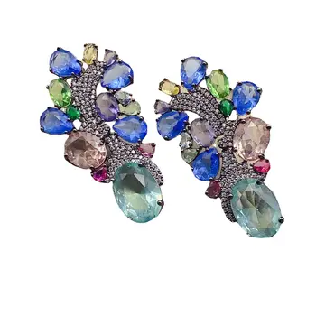 EVACANDIS Crystal Цветни Позлатени обеци ръчна изработка с висулки за жени Циркон S925 Сребърна игла Лукс