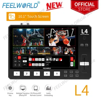 FEELWORLD превключвател видеомикшера L4 с няколко камери, сензорен екран 10.1 инча, USB 3.0, HMDI, SDI, изход на данни, бърза за гледане на YouTube a