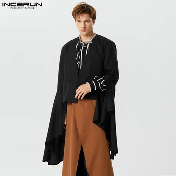 INCERUN Мъжки сако с V-образно деколте и расклешенным дълъг ръкав Модерни Ежедневни костюми за Мъже градинска облекло 2023 Елегантна индивидуалност Мъжки тънки палта S-5XL