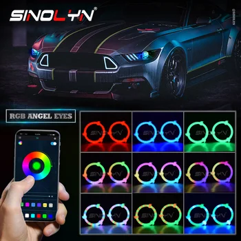 Sinolyn Sharingan LED RGB Angel Eyes Последователни Струящиеся Пръстени Halo DRL Многоцветни Насоки на Завоя Фарове Автомобилни Аксесоари