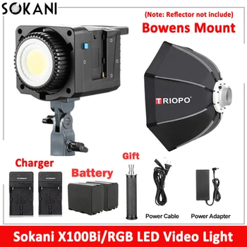 Sokani X100 RGB Двуцветен led видео сигнал с мощност 100 Вата на стена Bowens за фотография и управление на осветлението с помощта на приложения за Видео заснемане на открито