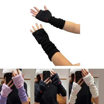 Y2K Ръкавици Без Пръсти за Жени, Модни Възли Ръкавици с един пръст, Декоративни Ръкавици за Момичета, Ежедневни Плюшени Ръкавици За Ръце