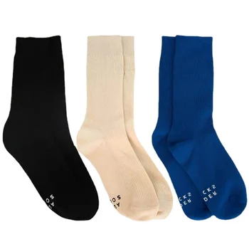Висококачествени чорапи на корейската марка за мъже, жени, студенти, младежи, двойна игла, Синьо, черно, каки, Памук чорап, 3 чифта/лот