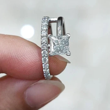 Годежни пръстени Huitan с квадратна цирконием за жени, покрити с висококачествено сребро, Нови сватбени декорации за годеж