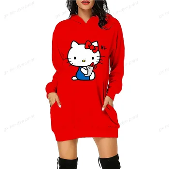 Дамски Блузи С принтом Hello Kitty, Ежедневни Блузи С Дълъг Ръкав, Есенни Улични Свободни Пуловери 2024 Година, Блузи, Рокли