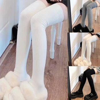 Дамски дебели чорапи над коляното от рубчатого фланелка с дълги чорапи до бедрото, топло за краката T8NB