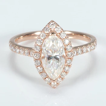 Елегантен пръстен от цели муассанита от розово злато 14 карата 10 карата, годежен пръстен с кристали за жени със сертификат