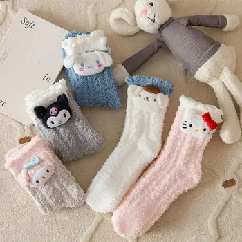 Зимните Sanrios Аниме Hello Kitty Кукла Куроми Триизмерни Чорапи До средата на Прасците Женски Мультяшные Топли Памучни Чорапи Сладък Подарък