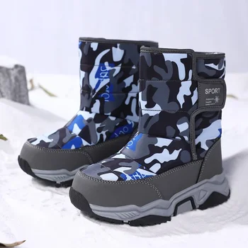 Зимните детски обувки, топли зимни ботуши, изработени от памук, нескользящая зимни детски спортни обувки, непромокаеми кожени туристически обувки за момчета