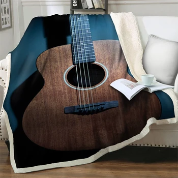 Класически одеало за голям китара с 3D принтом, Дебели Плюшени завивки за легла, диван, фотьойли, пътуване, пикник, детски юношески одеяло, калъф