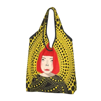 Козметична чанта-тоут с хубав принтом Yayoi Kusama, преносима чанта за пазаруване през рамо, под формата на тиква, в грах.