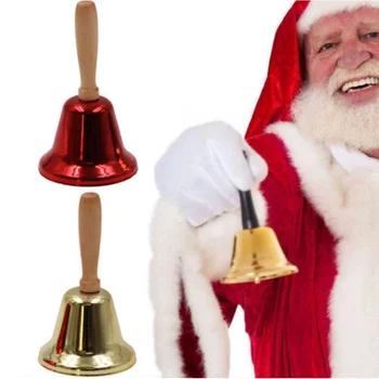 Коледни звънчета с дървена дръжка / Меден звънец за вечеря, магазин, хотел, Църква, тропане, Коледни украси за дома 2022