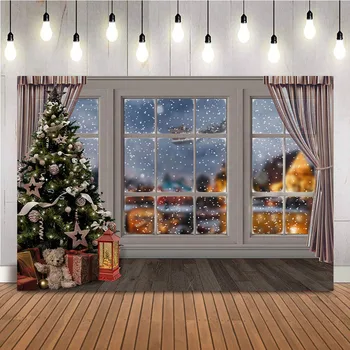 Коледни прозорци Фон за снимки на новородени деца Портрета фон за Ретро фото студио камина Банер за една фотосесия