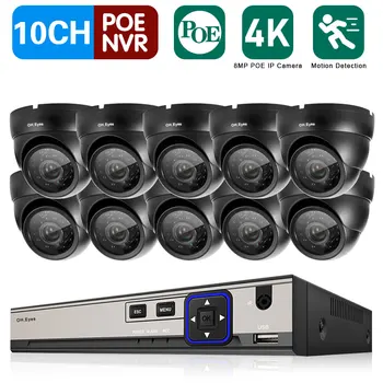 Комплект видеорегистратора 4K 8MP 10CH POE с функция за откриване на човек куполна камера за видео наблюдение, набор от системи за безопасност за външно видеонаблюдение, комплект IP куполна камера за външно наблюдение