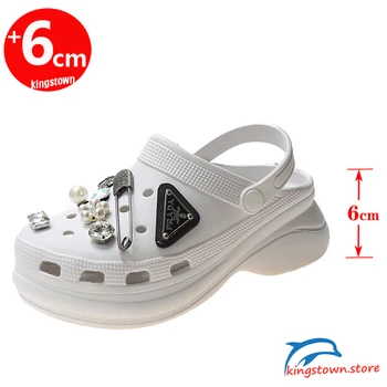 Летни сандали на платформа дамски чехли на дебела подметка с увеличение на нескользящими дупки на висок ток, плажни обувки, стелки, 6 см
