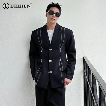 ЛУЖЖЭНЬ 2024 Пролетната мода Корейски дизайн заплитането на цип на Яке Blazer Луксозен модерен Мъжки Оригинален костюм, Палто 05df9b