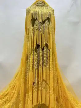 Луксозен 2023 Висококачествен Нигерийски Френски младоженеца Лейси плат с пайети за вечерните рокли Праскова Африканска лейси плат за сватбена рокля
