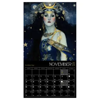 Лунен Календар 2024 Астрология 2024 Календар Монтиране На Изкуството На Богинята На Луната Тракер, Висящи Астрологически Украса 2024 Лунен