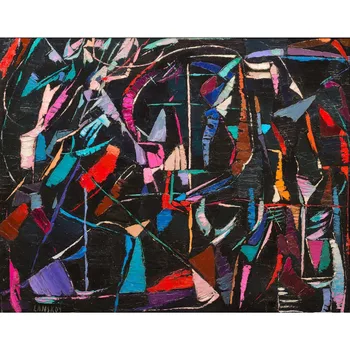 Модел на Андре Atanas, Пространствена композиция, Абстрактна живопис с маслени бои върху платно, Репродукция на известната картина с маслени бои, модерен интериор на стените