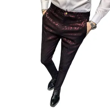 Модерен мъжки жакард костюмные панталони приталенного дизайн, мъжки бизнес панталони за сватбен банкет