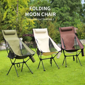 Модерен сгъваем стол Moon на открито, ultralight алуминиев Стол за риболов, къмпинг, барбекю, Преносим стол за пътуване с облегалката за глава