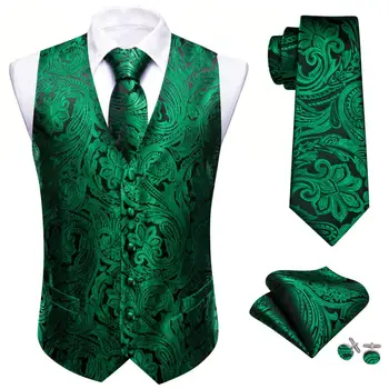 Мъжка жилетка с равен брой гласове, копринена жилетка, сватбен Зелено-Черен Пейсли, официален подарък, рокля за парти, с костюм, сако без ръкави, Мъж Бари Ван