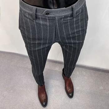 Мъжки костюмные панталони на райета, есен-зима, Нови официални бизнес офис социални панталони, висококачествени мъжки ежедневни панталони Slim Fit