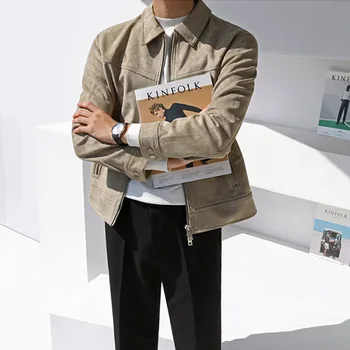Мъжко палто: пролетно нова корейска версия, свободна тенденция ежедневни замшевая укороченная яке-карго с ревери