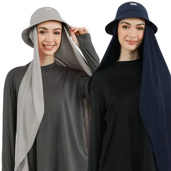 Нова мюсюлманска жена с шапка с широка периферия шифоновыми хиджабами, лятна спортна шапка с хиджабом, готова за чорап, ислямската забрадка миг носене