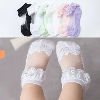 Нови обикновена къси чорапи, летни чорапи за малки момичета, мрежести чорапи принцеса с кружевными цветя, чорапи за деца, чорапи за новородени бебета