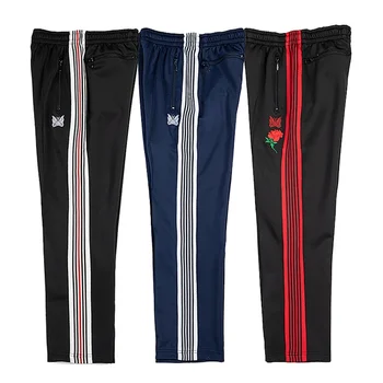 Нови панталони на райета с игли, мъжки, Дамски спортни панталони от полиамид за по-добро качество, логото с бродерия на пеперуда, Панталони y2k