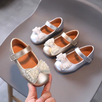 Обувки За Изказвания За момичета Bling Kid Mary Janes Сребристо-Златна Ежедневни Универсална Сватбена Детска Принцеса С Кристали И Лък Детски Обувки