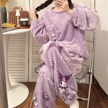 Пижами Kuromi от коралов руно My Melody с шарките на Здравей Кити, Есенно-зимния плюшено сгъсти комплект дрехи за дома за студентски общежития Ins