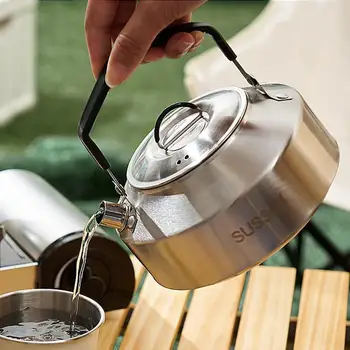Походный чайник от неръждаема стомана 304, походный чайник, здрав быстрокипящий преносим уличен кана за вода за газови печки, печки на дърва