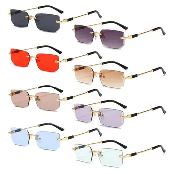 Правоъгълни Слънчеви Очила Y2K Без Рамки, Модни Очила UV400, без рамки Слънчеви Очила за Жени и Мъже