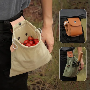 Преносим чанта за събиране на храни на открито Сгъваема Холщовая чанта за събиране на плодове Кожена чанта за съхранение на плодове туризъм и Къмпинг