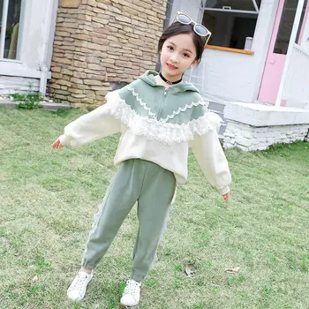 Пролетно-есенен костюм за момичета, новост 2024 година, ежедневни спортни дрехи за деца средни и големи на възраст, модерен стилен корейски облекло от две части