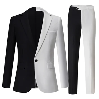 Пролетно-есенен мъжки костюм 2023 г., черно-бял разход костюм от две части