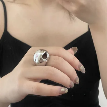 Реколта Геометрични пръстени във формата на сърце с много голяма гланцирана повърхност за жени, Индивидуално Бижута пръстен