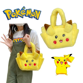 Ръчна чанта Pokemon Pikachu, плюшен мультяшная аниме-скъпа найлон модни висококачествена чанта през рамо, преносим подарък за момичетата за изход